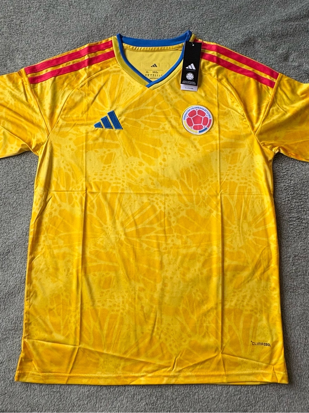 Adidas Yellow Colombia Football Jersey with Red & Blue Accents